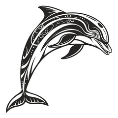 Naklejka premium Stylized dolphin with tribal markings leaping