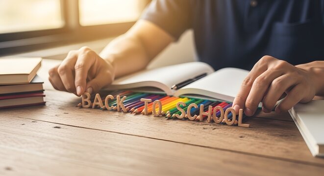 Young woman reading a book and writing notes at a desk in an office setting