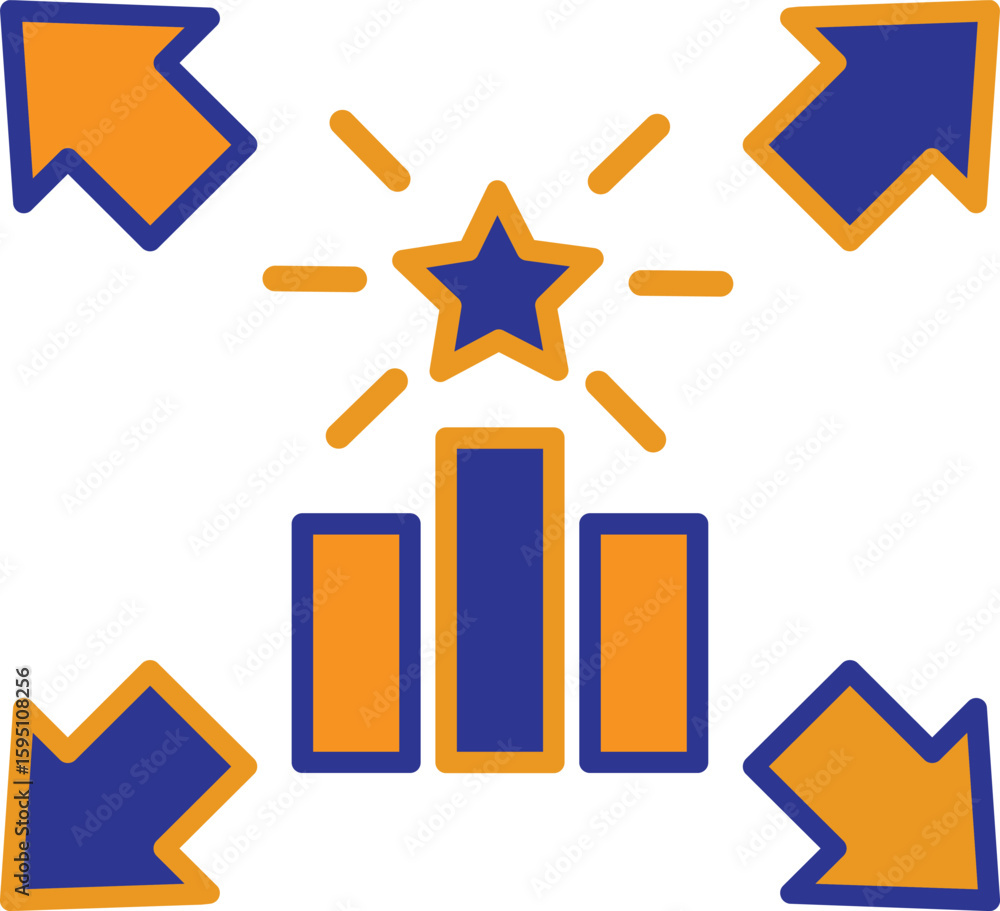 Aufkleber �seo bar chart with arrow and stars icon representing content performance tracking with transparent 