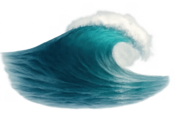 Perfect breaking ocean wave with transparent background