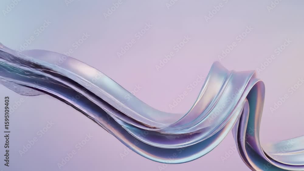 Poster abstract flowing metallic ribbons on a pastel background in dynamic composition