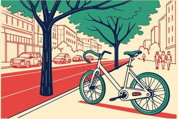 Fototapeta premium Cityscape with Bicycle and Pedestrians.