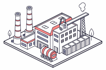 Industrial Factory Complex with Smokestacks and Truck.