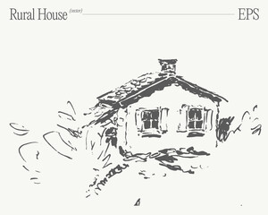 Charming and Inviting Sketch of a Rustic Rural House Set in a Beautiful Countryside Landscape
