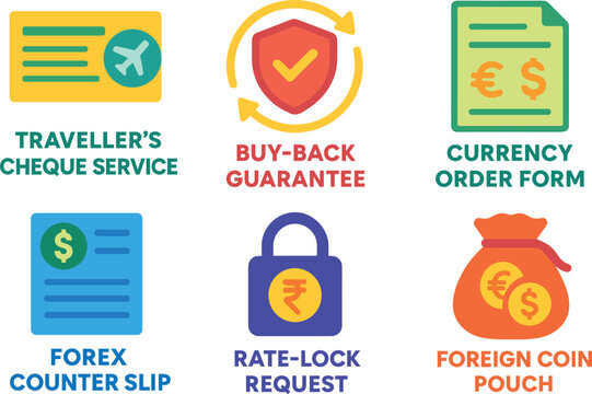 si objects traveller s cheque service buy back guarantee currency order form fore counter slip rate lock request foreign coin pouch solid color icon out vector fills palette minimal isolated