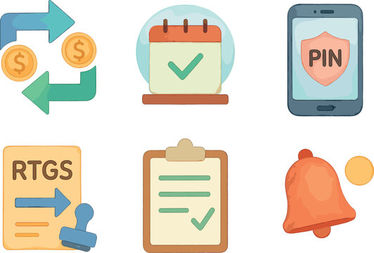 watercolor icon internal account traer standing order setup mobile traer PIN RTGS instction traer limit check notification alert paint colo isolated