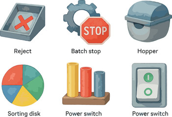 watercolor icon reject slot batch stop setting hopper cover sorting disk coin tube rack power switch paint colo isolated