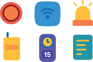 si objects panic button wireless hub strobe GSM communicator entry delay timer event log memory solid color icon out vector fills palette minimal isolated