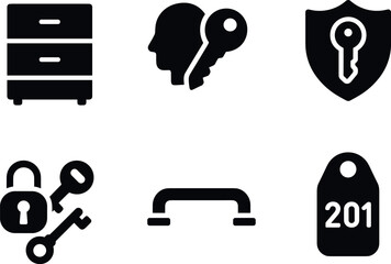 solid icon rental drawer unit customer key guard key dual control lock pull handle number plate tag isolated