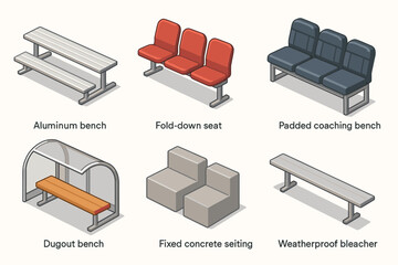icon aluminum player bench fold down seat row padded coaching bench dugout bench unit fied concrete seating weatherproof bleacher plank isolated