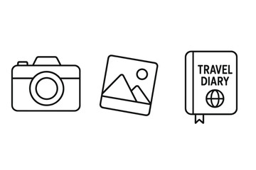 Out icon : camera photo travel diary perfect icons style isolated transparent