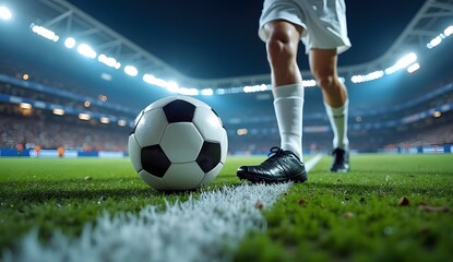 Obraz premium Football Player Preparing to Kick Ball in Stadium