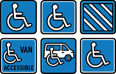 icons wheelchair stencil ground icon access aisle marker van accessible logo standard ADA symbol surface marking style isolated