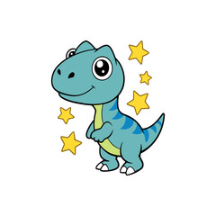 Cute cartoon blue tyrannosaurus rex dinosaur with yellow stars