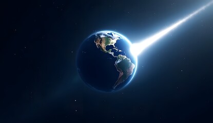 Fototapeta premium Earth Illuminated by a Cosmic Comet in Space