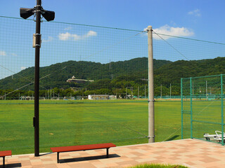 A view of the soccer field from the spectator seating.
This field is one of the facilities of the public sports park.