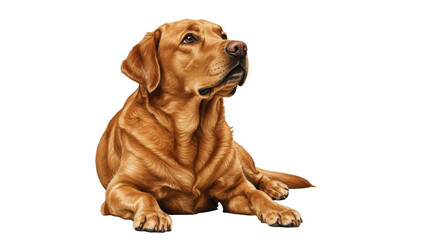 Obraz premium Fox red labrador. Resting Golden Dog Lying Down Looking Up on White Background