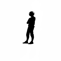 Teen Listening to Music Silhouette on white background