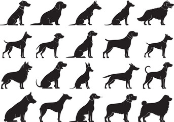Fototapeta premium Black Dog Silhouette Vector Illustration – Editable Pet Animal Shape for Logos, Prints, and Stickers 