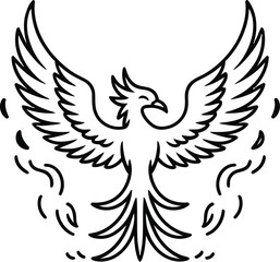 Fototapeta premium Black Phoenix Bird Illustration with Outspread Wings on White Background