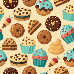 Seamless Dessert Pattern , Bakery-Themed Background

