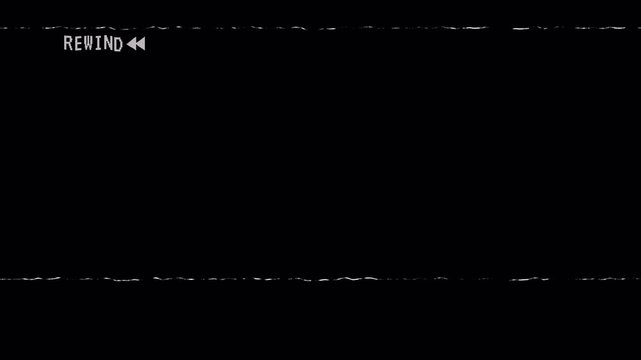 Analog VHS tape static with rewind sign, arrows marks on transparent background. 4K video