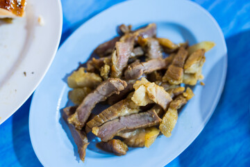Grilled meat cow or beef. Thai food style for eating with Somtum.
