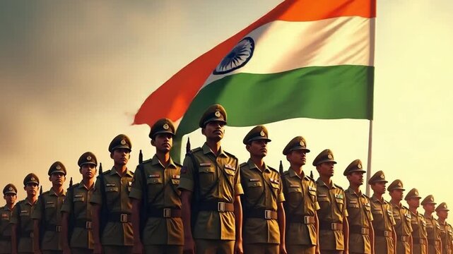 Indian Army Standing with National Flag &ndash; Saluting the Nation on Independence Day