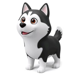 Fototapeta premium happy cute baby siberian husky cartoon 3D render isolated on white background