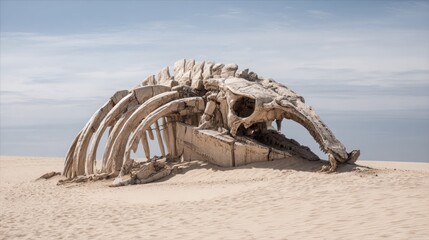 Whale skeleton in desert
