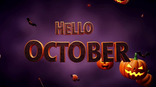 Animated halloween pumpkins and candy celebrate october with playful bats and text effects