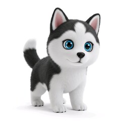 Obraz premium happy cute baby siberian husky cartoon 3D render isolated on white background