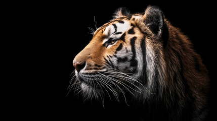 Tiger profile portrait on black background