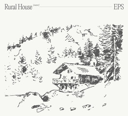 A lovely Rural House set amidst a Serene and Beautiful Mountain Landscape, capturing peace