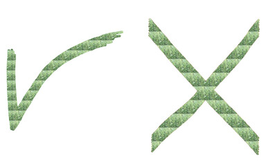 Contrasting Check and Cross Symbols Formed by Grass Texture, Checkmark And Cross Mark Transparent...