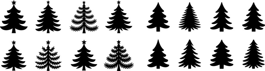 Obraz premium Christmas tree set. Silhouette holiday tree vector collection 