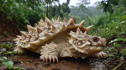 A spiny turtle in a jungle
