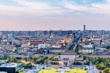 High angle view city skyline of Yongning Gate and Bell Tower in Xi'an, Shaanxi, China	