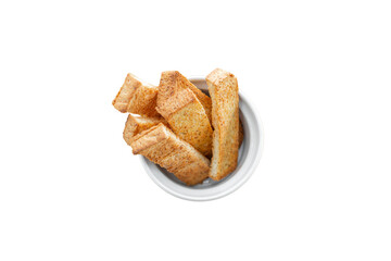 crispy toast in a cup on white background, png