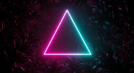 Glowing Triangle Among Dark Foliage Neon Geometric Shape