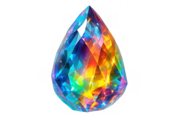 Brightly colored gemstone with iridescent facets glittering on a transparent background, perfect for jewelry or luxury designs