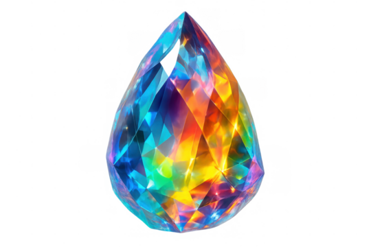 Brightly colored gemstone with iridescent facets glittering on a transparent background, perfect for jewelry or luxury designs