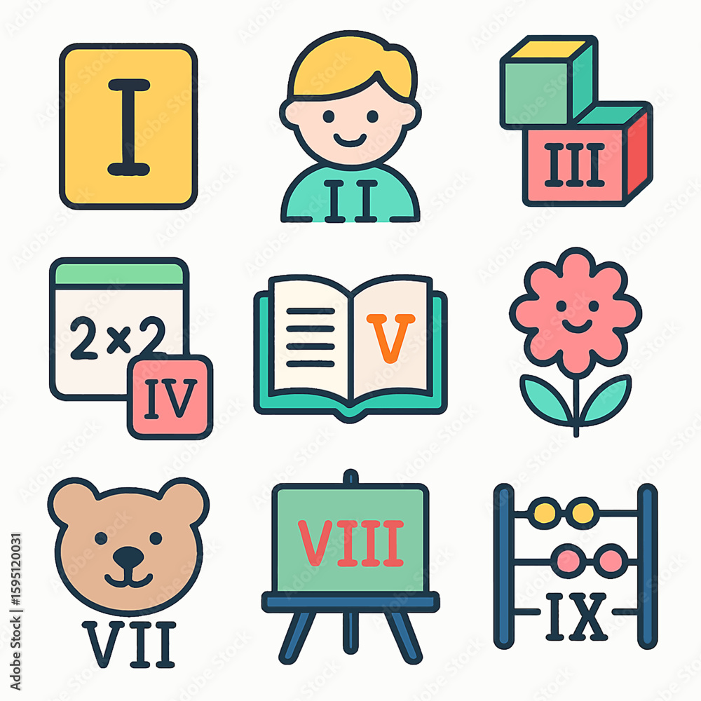 Poster cute educational icons with numbers and learning objects for children