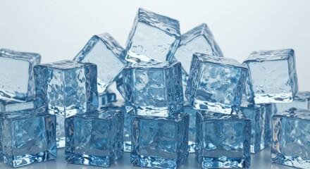 Obraz premium Pile of Ice Cubes Refreshing Coolness on Light Background