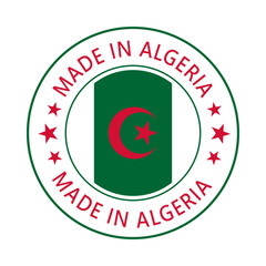 Algeria Made in Stamp in circle with flag Vector template on white background