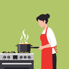 Cooking Food on Stove with Pot Steaming in the Kitchen