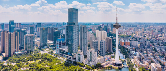 Fototapeta premium High angle View of city skyline and TV Tower in shenyang, Liaoning, China