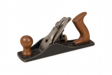 Woodworking hand plane with wooden handles on white background  