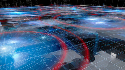 Quantum sensor technology detection navigation. Military tech. High-tech navigation grid with quantum sensing overlay.
