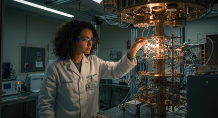Female Scientist Working with Advanced Laboratory Equipment in Modern Scientific Facility
